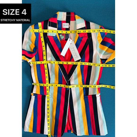 Alice + Olivia Breann Denim Boheme Striped Red Blue Multi Fitted Blazer Jacket - Picture 12 of 16